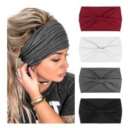 DRESHOW 4 Stück Damen Stirnbänder Kopfband Haarband Elastische Weiche Stirnband für Alltag Yoga Sport Fitness von DRESHOW