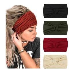 DRESHOW 4 Stück Damen Stirnband Elastische Weiche Stirnbänder Kopfband Haarband Kopf Wickeln Niedlich Haarschmuck für Alltag Yoga Sport Fitness von DRESHOW