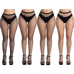 DRESHOW 4 Stück Fishnet Strümpfe Strumpfhosen Nutzstrumpfhose für Damen Netzstrümpfe Schwarz von DRESHOW