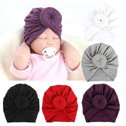 DRESHOW 5 Stück Baby Turban Hüte Turban Brötchen Knoten Baby Infant Beanie Baby Mädchen Weiche Nette Kleinkind Mütze von DRESHOW