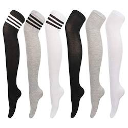 DRESHOW 6 Paar Kniestrümpfe Overknee Strümpfe Lange Gestreifte Socken Beinwärmer Schenkel Socken für Damen und Mädchen von DRESHOW