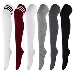 DRESHOW 6 Paar Kniestrümpfe Overknee Strümpfe Lange Gestreifte Socken Beinwärmer Schenkel Socken für Damen und Mädchen von DRESHOW