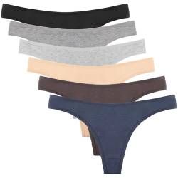 DRESHOW 6 Stück Baumwolle String Tanga Damen Unterhosen Frauen V-Waist Atmungsaktiver No Show Thong Unterwäsche von DRESHOW