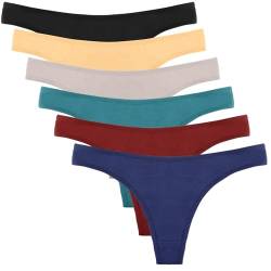 DRESHOW 6 Stück Baumwolle String Tanga Damen Unterhosen Frauen V-Waist Atmungsaktiver No Show Thong Unterwäsche von DRESHOW