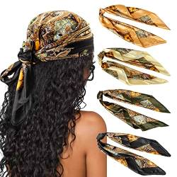 DRESHOW 90x90cm Große Quadratische Schals für Damen 4 Stück Seide Kopftuch Bandanas Haartuch Halstuch Haarschmuck von DRESHOW