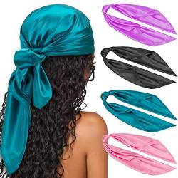 DRESHOW 90x90cm Große Quadratische Schals für Damen 4 Stück Seide Kopftuch Bandanas Haartuch Halstuch Haarschmuck von DRESHOW