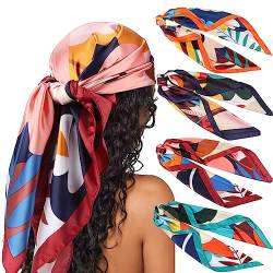 DRESHOW 90x90cm Große Quadratische Schals für Damen Seide Kopftuch Bandanas Haartuch Halstuch Haarschmuck von DRESHOW