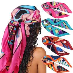 DRESHOW 90x90cm Große Quadratische Schals für Damen Seide Kopftuch Bandanas Haartuch Halstuch Haarschmuck von DRESHOW