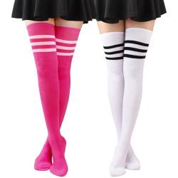 DRESHOW Damen Extra Lange Socken Überknie Lange Kniestrümpfe Overknee Strümpfe Retro Schüler Überknie Strick Socken von DRESHOW