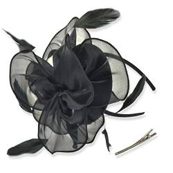 DRESHOW Damen Fascinators Hut Cocktail Party Tee Kopfbedeckung Blume Mesh Organza Bänder Federn auf Einem Stirnband von DRESHOW