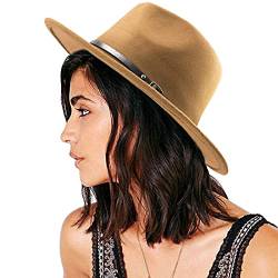 DRESHOW Damen Fedora Hut Filzhut Lederband Hüte Winter Mode Filzhut Fedora Hut Mit Breiter Krempe Filzhut Outdoorhut von DRESHOW