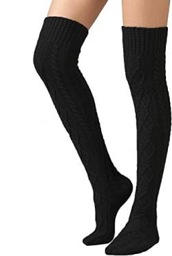 DRESHOW Damen Kabelstrick Overknee Stiefel Socken Lange Winterstrümpfe Beinwärmer von DRESHOW