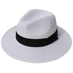 DRESHOW Damen Panama Hut Breiter Krempe Stroh Sommer Fedora Strohhut Panama Aufrollen Hut Strand Rollbar UV Sonnenhut UPF 50 + von DRESHOW