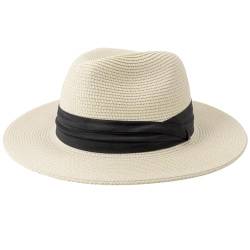 DRESHOW Damen Panama Hut Breiter Krempe Stroh Sommer Fedora Strohhut Panama Aufrollen Hut Strand Rollbar UV Sonnenhut UPF 50 + von DRESHOW