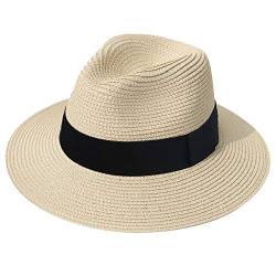 DRESHOW Damen Panama Hut Breiter Krempe Stroh Sommer Fedora Strohhut Panama Aufrollen Hut Strand Rollbar UV Sonnenhut UPF 50 + von DRESHOW