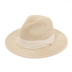 DRESHOW Damen Panama Hut Fedora Strand Sonnenhut Breiter Rand Stroh Aufrollen Hut UPF 50+ von DRESHOW