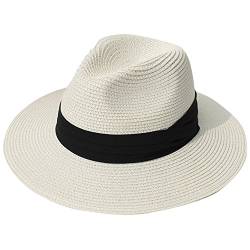 DRESHOW Damen Panama Hut Fedora Strand Sonnenhut Breiter Rand Stroh Aufrollen Hut UPF 50+ von DRESHOW