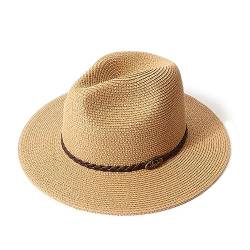 DRESHOW Damen Panama Hut Fedora Strand Sonnenhut Breiter Rand Stroh Aufrollen Hut UPF 50+ von DRESHOW