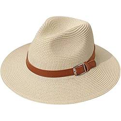 DRESHOW Damen Panama Hut Fedora Strand Sonnenhut Breiter Rand Stroh Aufrollen Hut UPF 50+ von DRESHOW