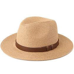 DRESHOW Damen Panama Hut Fedora Strand Sonnenhut Breiter Rand Stroh Aufrollen Hut UPF 50+ von DRESHOW