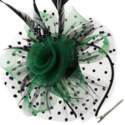 DRESHOW Fascinators Hut Blume Mesh Bänder Federn auf einem Stirnband und Einem Geteilten Clip Cocktail Tea Party Headwear für Mädchen und Damen von DRESHOW