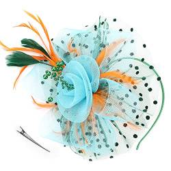 DRESHOW Fascinators Hut Blume Mesh Bänder Federn auf einem Stirnband und Einem Geteilten Clip Cocktail Tea Party Headwear für Mädchen und Damen von DRESHOW