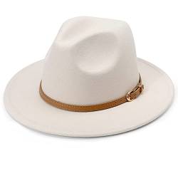 DRESHOW Fedora-Hut mit breiter Krempe für Damen Gürtelschnalle Retro-Panama-Schlapphut von DRESHOW