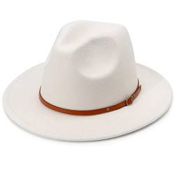 DRESHOW Fedora-Hut mit breiter Krempe für Damen Gürtelschnalle Retro-Panama-Schlapphut von DRESHOW