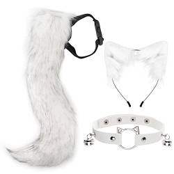 DRESHOW Fuchs Kunstpelz Schwanz Katzenohren Stirnband Halloween Party Kostüm Halsband Cosplay Set für Damen von DRESHOW