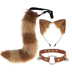 DRESHOW Fuchs Kunstpelz Schwanz Katzenohren Stirnband Halloween Party Kostüm Halsband Cosplay Set für Damen von DRESHOW