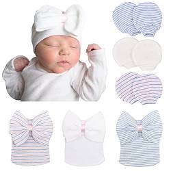 DRESHOW Neugeborene Baby Mütze Fäustlinge Krankenhaus Hut Beanie Säuglingshüte mit Schleife Baby Handschuhe for 0-3 Monate von DRESHOW