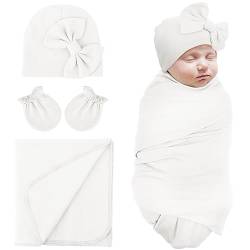 DRESHOW Neugeborene Empfangsdecken Baumwolle Warm Schlafsack mit Fäustlingen & Bogen Hüte Krankenhaus Baby Swaddling von DRESHOW