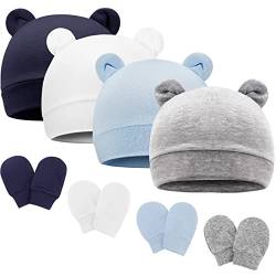 DRESHOW Neugeborenes Baby Mütze Hut und Handschuhe Set Beanie Bekleidung Unisex Infant Hut Kindergarten Mütze Baby Jungen Mädchen 0-6 Monate von DRESHOW