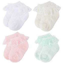 DRESHOW Säugling Spitze Schleife Socken Baby Rüschen Spitze Socken Neugeborene Kleinkinder Mädchen Socken Knöchel Kleid Socke, Age 0-12 Monate, Size S von DRESHOW