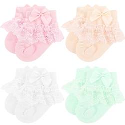 DRESHOW Säugling Spitze Schleife Socken Baby Rüschen Spitze Socken Neugeborene Kleinkinder Mädchen Socken Knöchel Kleid Socke von DRESHOW