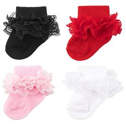 DRESHOW Säugling Spitze Schleife Socken Baby Rüschen Spitze Socken Neugeborene Kleinkinder Mädchen Socken Knöchel Kleid Socke von DRESHOW