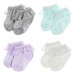 DRESHOW Säugling Spitze Schleife Socken Baby Rüschen Spitze Socken Neugeborene Kleinkinder Mädchen Socken Knöchel Kleid Socke von DRESHOW