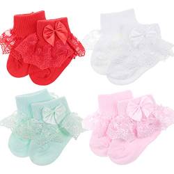 DRESHOW Säugling Spitze Schleife Socken Baby Rüschen Spitze Socken Neugeborene Kleinkinder Mädchen Socken Knöchel Kleid Socke von DRESHOW