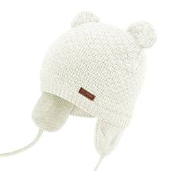 DRESHOW Unisex Baby Mütze Süßer Bär Kleinkind Earflap Beanie Strickmütze Warm Herbst Wintermütze, Weiß, Gr.- 0-7 Monate/ Small von DRESHOW