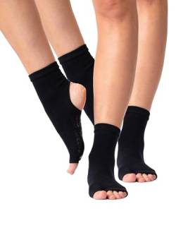 DRESP 2 Paar Yoga-Socken mit Anti-Rutsch | Stulpen Zehenfrei | Warme Baumwolle | Zehenfrei und Fersenfrei | Elegante Yoga Socke - Baumwoll-Mix (39-41, 2 Paar Burgundy/Schwarz) von DRESP