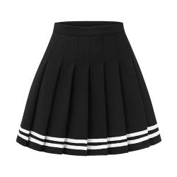 DRESS NICES Damen Faltenrock A-Linie Kurz Mini Basic Rock Schuluniform Cheerleader Röcke Skater Rock, Schwarz-Weiß-Streifen, Mittel von DRESS NICES