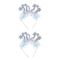 DRESSOOS 2 Stück 2021 2021 Neujahrs Stirnband Mit LED Partyzubehör Haarband Wimpernkleber Flaschendeckel Glitzer Stirnbänder Für Frauen Neujahrs Stirnband Für Kinder Haargummi von DRESSOOS