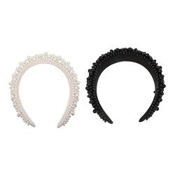 DRESSOOS 2St breites Perlenstirnband Kopfschmuck für Hochzeitsfeiern modische Stirnbänder Haarband Haargummi schicke Perlenhaarreifen Stirnband für Mädchen empfindlich Zubehör von DRESSOOS