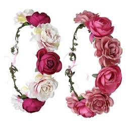 DRESSOOS 2St rosa Stirnband künstliche blüten artificial flower Stirnband mit Blumenklammern Stirnband für Blumenmädchen haarschmuck Kopfschmuck für die Braut Stirnband für von DRESSOOS