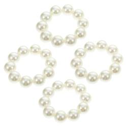 DRESSOOS 4 Perlenstirnband Armband für Armreifen für Damen Kunsthaar-Scrunchie weiße Strasssteine elastischer Pferdeschwanzhalter Perlenarmband-Haargummis Manschette Werkzeug von DRESSOOS