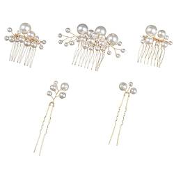 DRESSOOS 5st Perle Braut Haarnadel Haarschmuck Für Damen Perlen Kopfbedeckung Perlenkopfschmuck Perlenhaarkamm Haarschmuck Für Frauen Perlenhaarspangen Fräulein Metall Hochzeit Einstellen von DRESSOOS