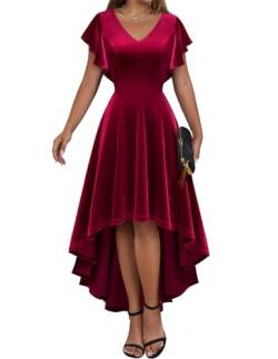 DRESSTELLS A-Linie Cocktailkleid Damen Festlich Hochzeitskleid Vintage Samtkleid Elegant Abendkleid A-Linie Swing Ballkleid Velvet Dark Red L von DRESSTELLS