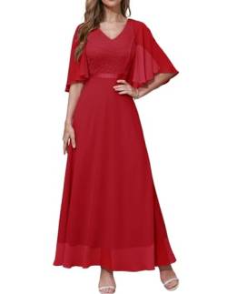 DRESSTELLS Abendkleid Damen Lang Ballkleid Hochzeit Gast Abendkleider Elegant für Hochzeit Abschlusskleid Red XL von DRESSTELLS