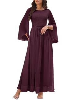 DRESSTELLS Abendkleid Lang Elegant für Hochzeit Cocktailkleid Damen Langarm Brautjungfernkleider Lang Kleider Damen Festlich Elegant Burgundy S von DRESSTELLS