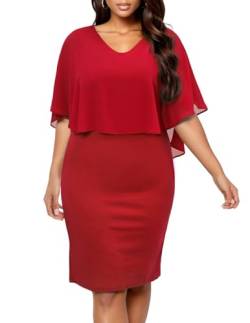 DRESSTELLS Bodycon Plus Size Kleider für Hochzeitsgast, Bodycon Plus Size Cocktailkleider für Damen, Plus Size Midi Kleider Rot 2XL von DRESSTELLS